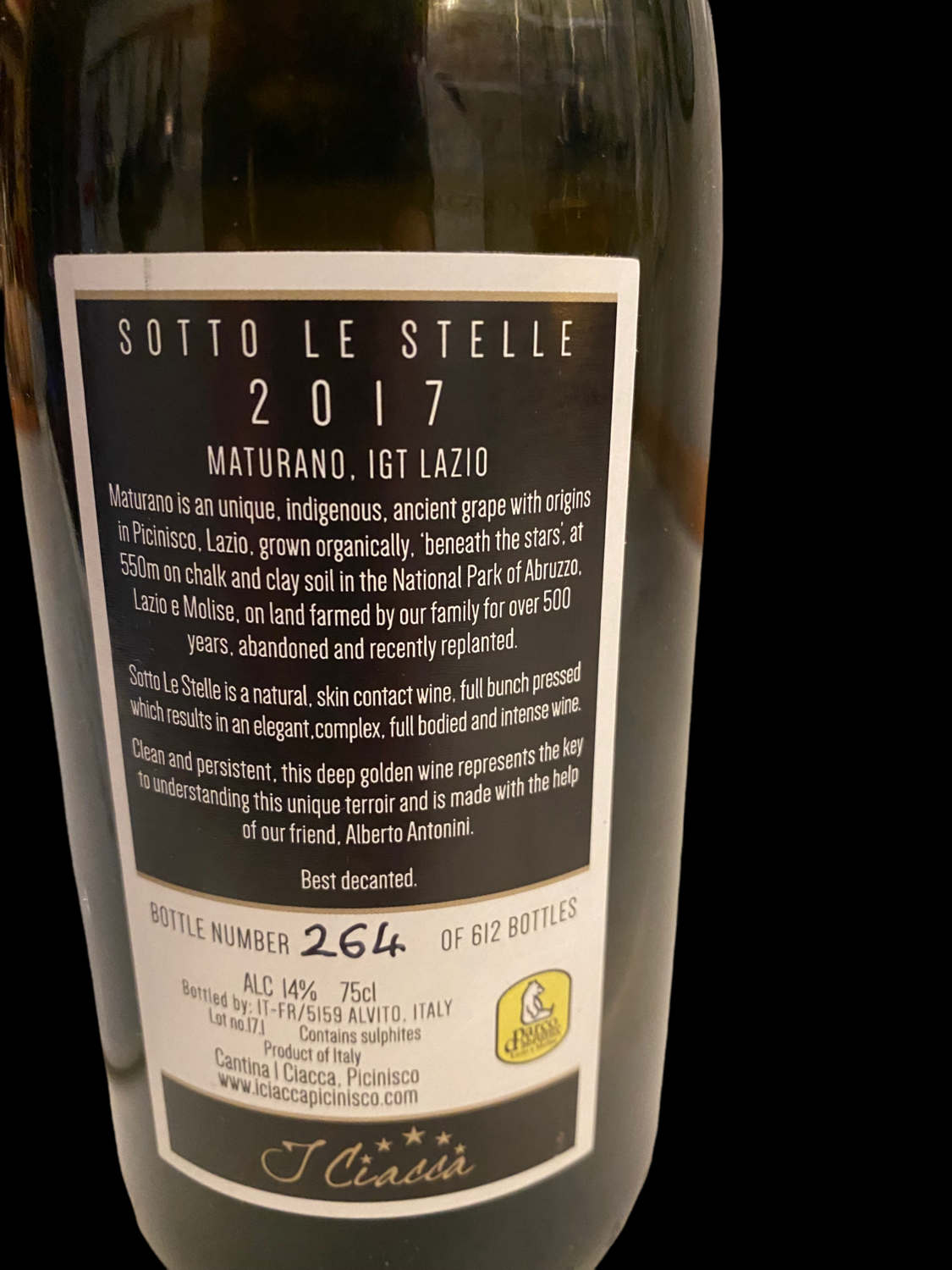 "Sotto Le Stelle" I CIACCA, Maturano IGT Lazio 2017